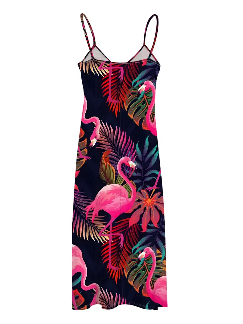 ENLACHIC Women's Flamingo Print Sleeveless Sundress - Adjustable Strap A-Line Mini Dress