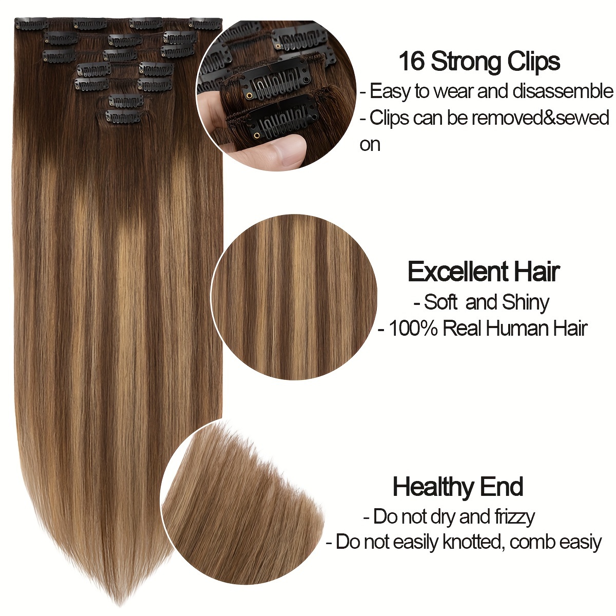 luxurious 7pcs clip in hair extensions set soft silky straight remy human hair in brown black 125g each 16 clips per pack 14 22 lengths