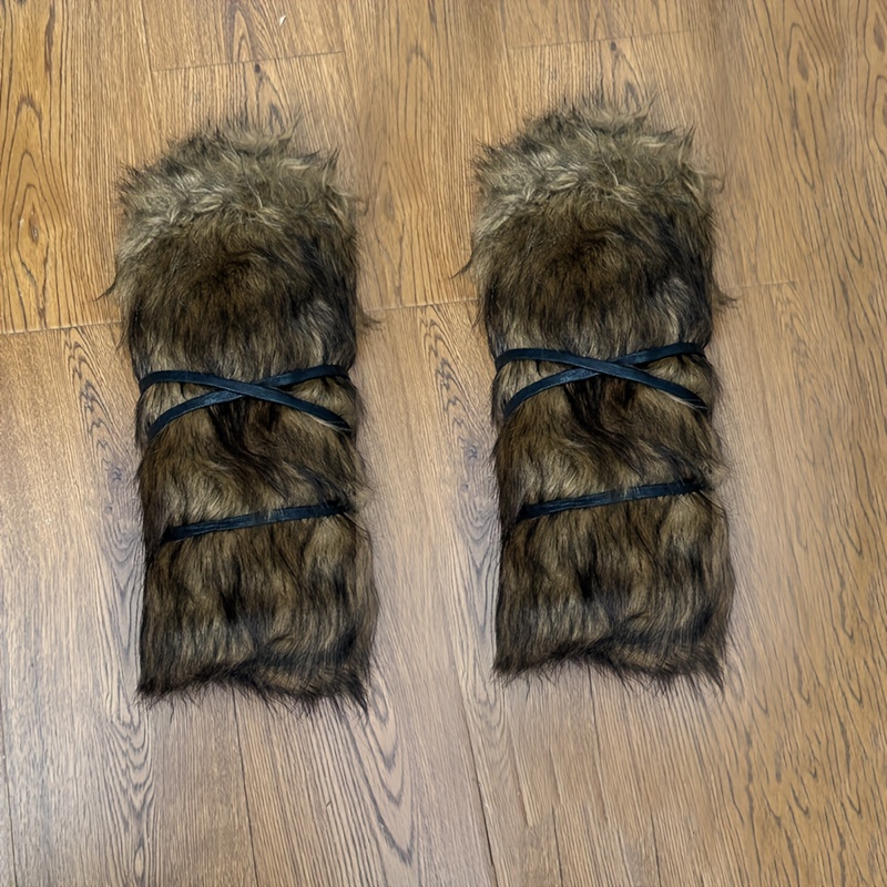 TEMU 2 pezzi Scaldamuscoli finti vichinghi con cinturini allacciati , accoglienti accessori invernali per Halloween, LARP medievale, cosplay