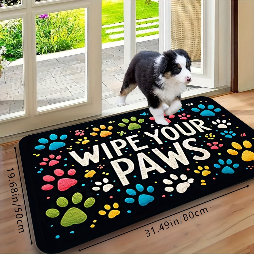E-shop 1 Stück HUAJI "Wipe Your Paws" Hundematte - Waschbar, Saugfähig, Rutschfeste Haustier-Futtermatte mit bunten Pfotenabdrücken, Ideal für den