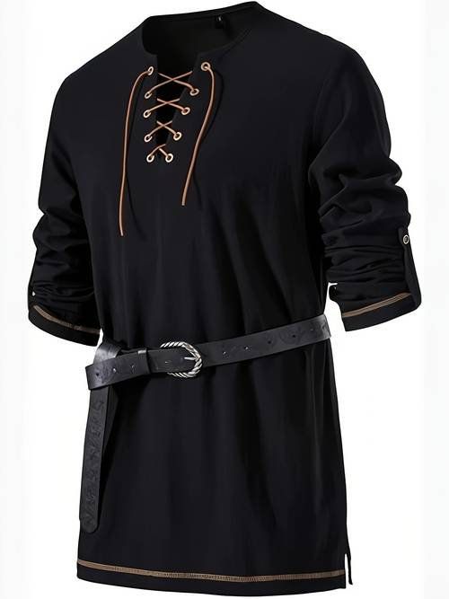 mens medieval retro tie up long sleeve top renaissance mens loose shirt halloween cosplay stage performance outfit european retro ethnic style casual pullover