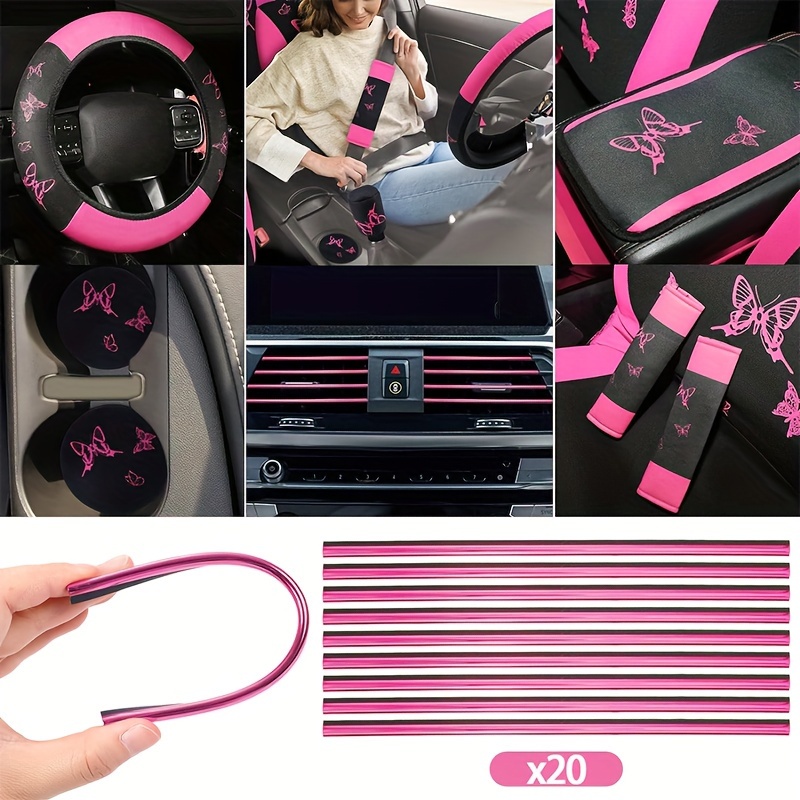 Yuuxorilu Cherry Blossom Car Seat Covers Full Set - 12pc Includes Seat Covers, Steering Wheel Cover, Belt Pads & More