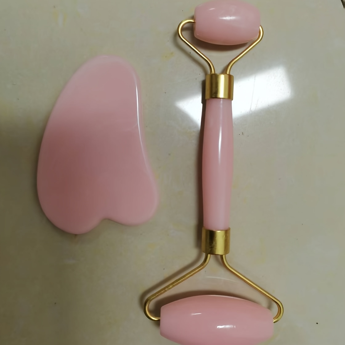 Dual-head Facial Massage Roller And Heart-shaped Gua Sha Board, Portable Facial Massager, Body Massage Tool Kit, Universal, Non-electric Abs Material, No Battery Required, Valentine's Day Gift