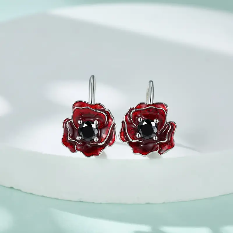 925 sterling silver poppy earrings red flower earrings leverback earrings poppy jewelry Product details 1