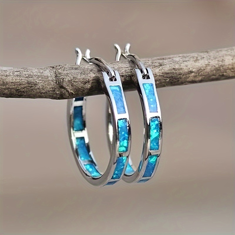 

Elegant Boho Chic Silvery-plated Hoop Earrings With Opal Accents - Allergy-friendly, & Party Wear