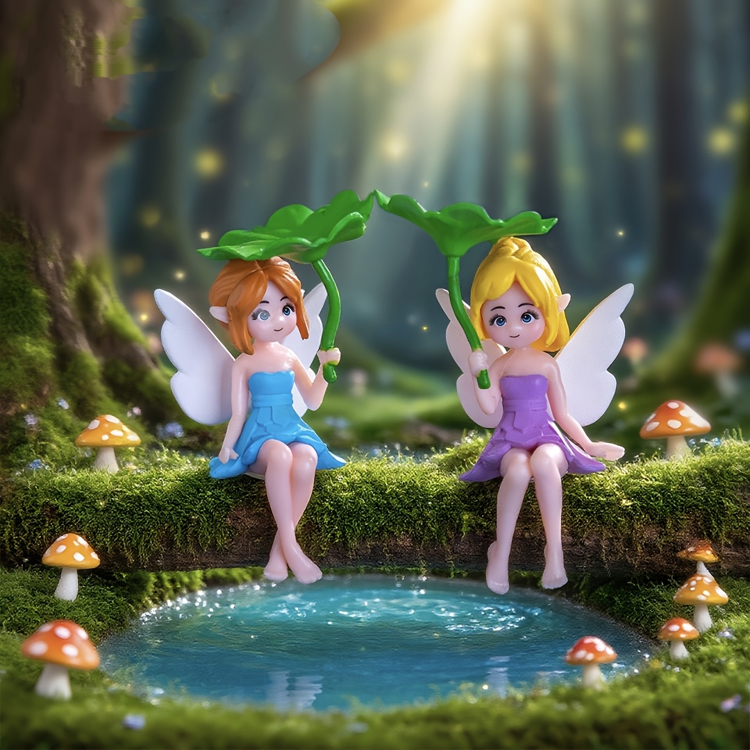 Juego de 4 Piezas de Figuras Coleccionables Creativas de Hada Hojas de Loto, Decoración de Micro Paisaje, Adornos para Jardinería Bonsái, Adornos de Coche de Dibujos Animados, Decoraciones Lindas para Escritorio de Habitación, Adornos para Estación de Trabajo de Oficina