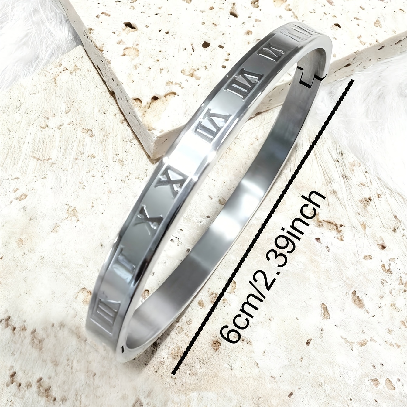 TEMU Cool- Light Luxury Thin Bracelet, 304 Stainless Steel, Silvery Roman Pattern, Waterproof, Effect, Niche And Elegant Hand Accessory, Thoughtful