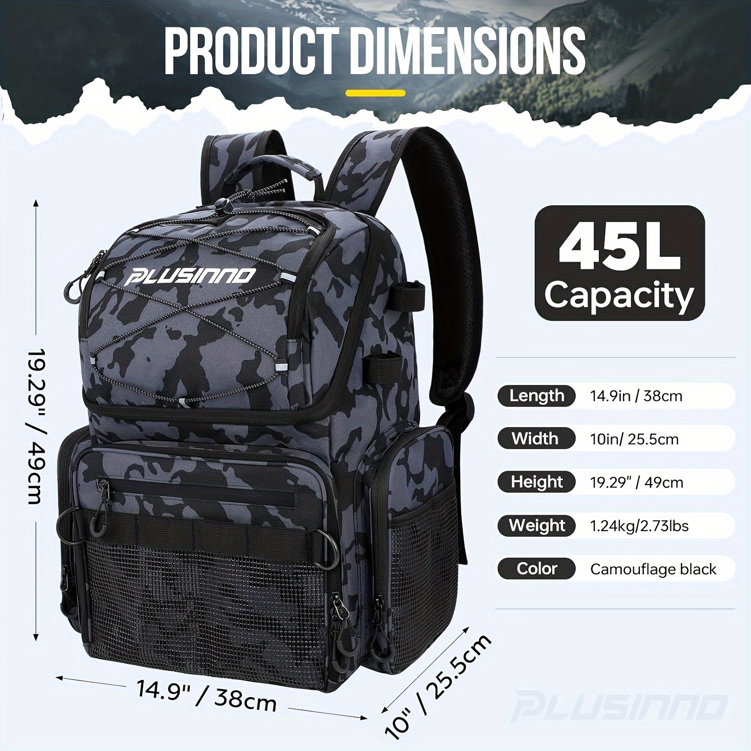 TEMU 45l Fishing Tackle Bag, Large Fishing Backpack With Rod Holders & Cooler, Fishing Tackle Backpack Store Fishing Gear For Camping For Summer,