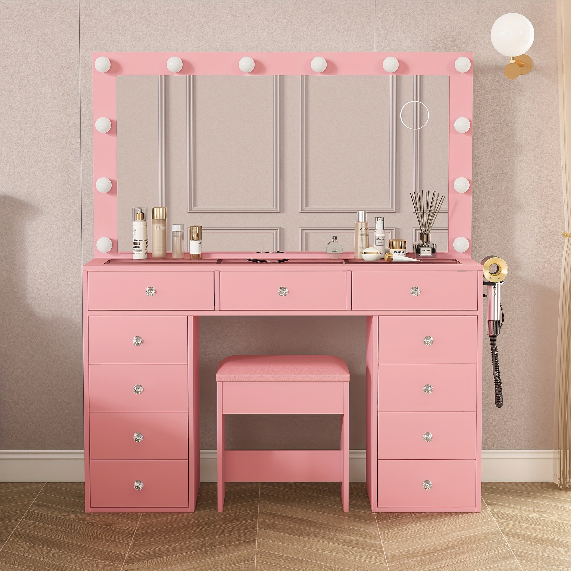 CHARMAID Vanity Table With Flip Top Mirror And Cushioned Stool, Wooden Makeup Dressing Table Writing Desk With Drawer, Bedroom Bathroom Dressing Set For Kids Girls Women, Easy Assembly, White