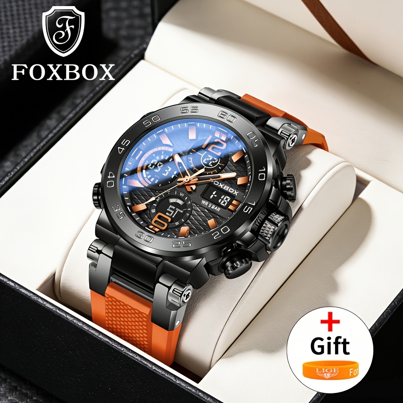 FOXBOX Stylish Men's Digital Watch Set, Waterproof Design