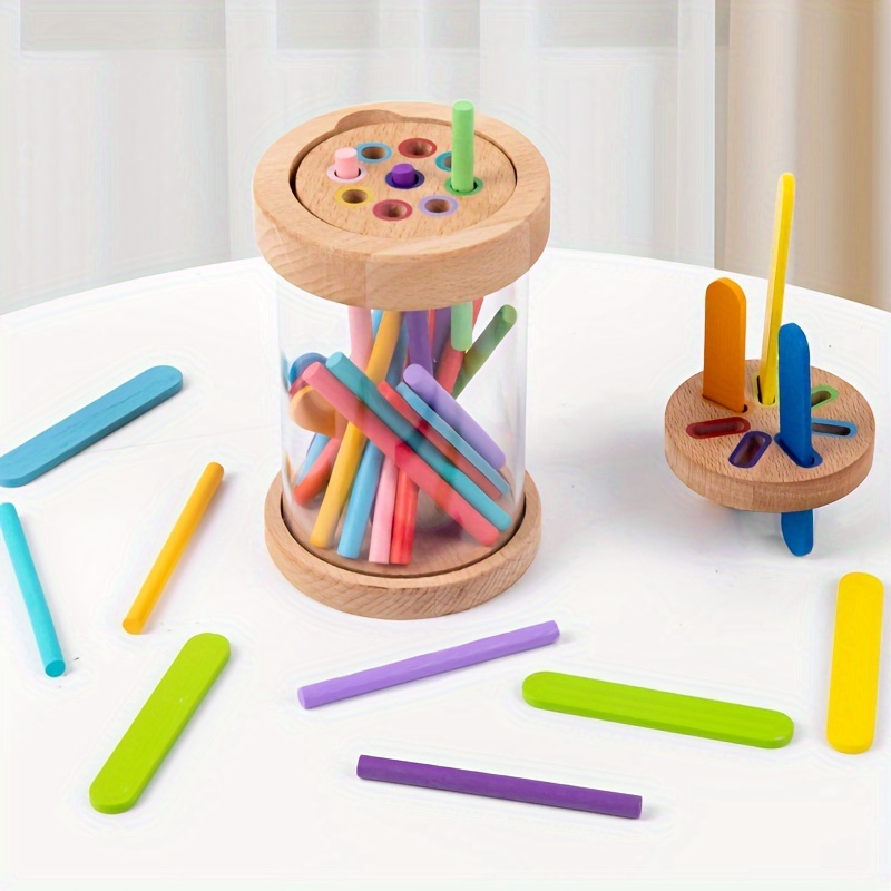 

Wooden Shape Sorting And Color Educational Toy With Transparent Acrylic Pencil Holder, Cognitive Development Puzzle Game, Sticks Set For Kids