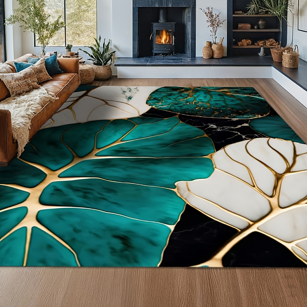 TEMU Luxurious Marble Pattern Area Rug Made Of Velvet, Machine Washable, Perfect For Living Rooms, Bedrooms, Outdoor Spaces, Etc. - Vibrant Teal,