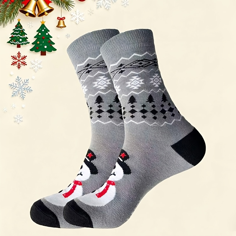 TEMU A Pair Of Men's Mid-calf Socks Featuring A Creative And Stylish Snowman Design With A Christmas Theme. Gray Socks Are Breathable, Comfortable,