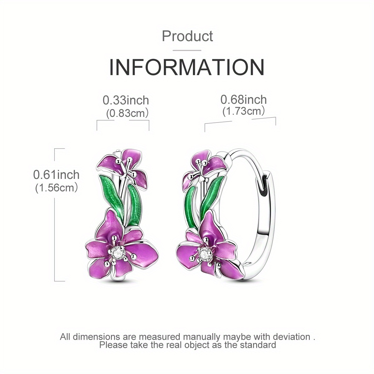 Women's Elegant Purple Iris Earrings with Copper and Silver Plating