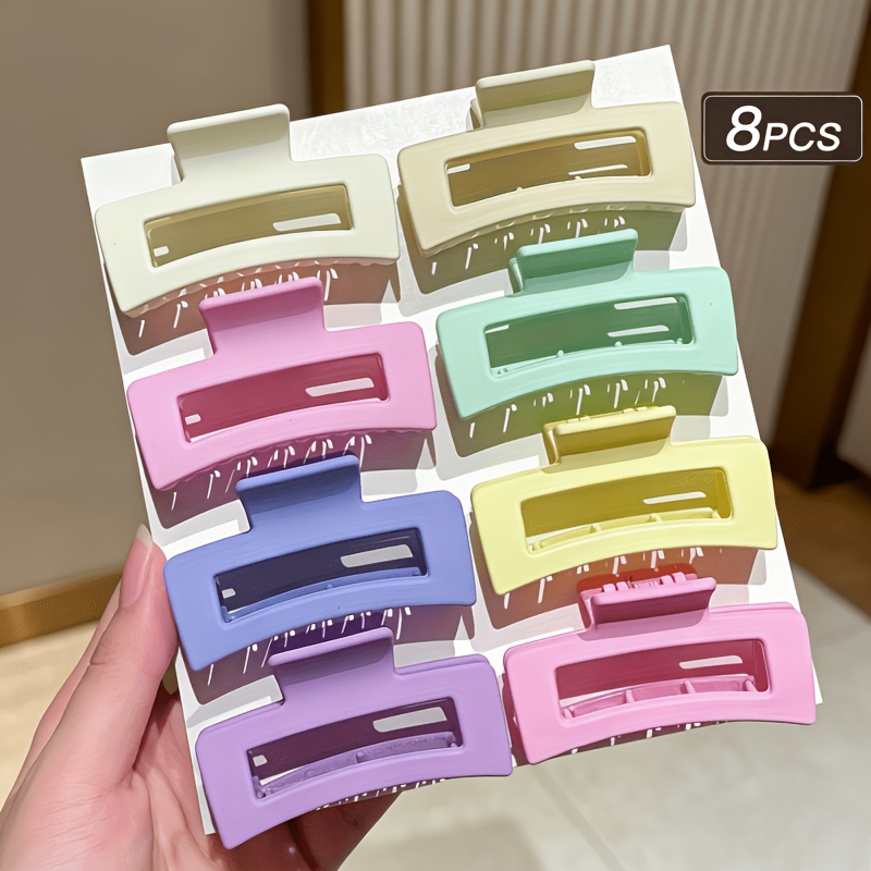TEMU Juego de 8 pinzas de garra cuadradas de estilo coreano dulces, pinzas de tiburón grandes de para la parte posterior de la cabeza, elegantes