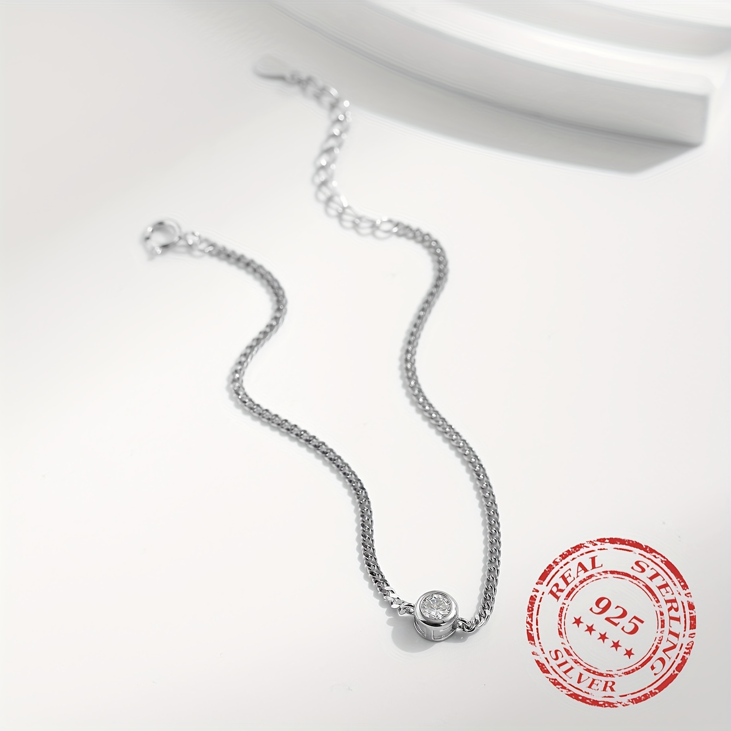 Round Solitaire Moissanite Bracelet with 925 Sterling Silver Chain