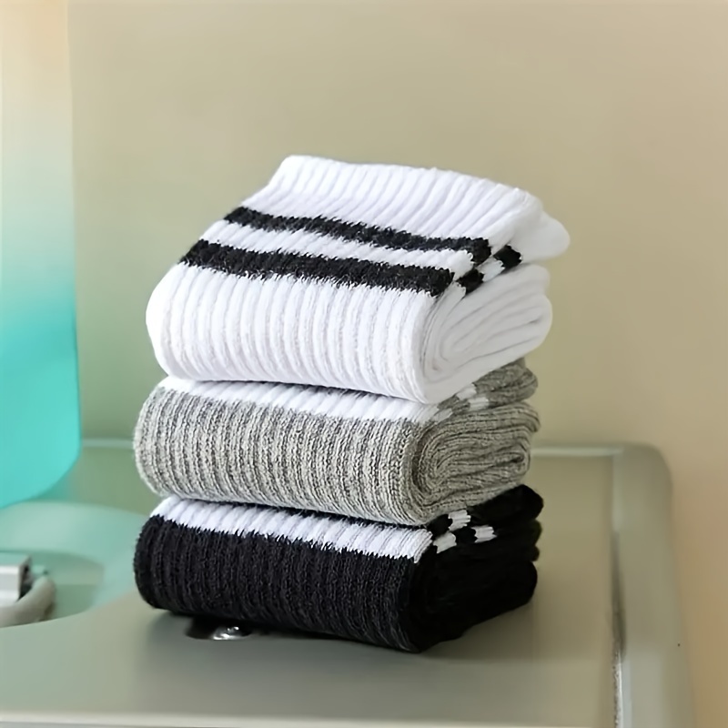 1/6 Pairs Striped Athletic Socks, Simple & Comfy Unisex All-match Mid Tube Socks, Women's Stockings & Hosiery