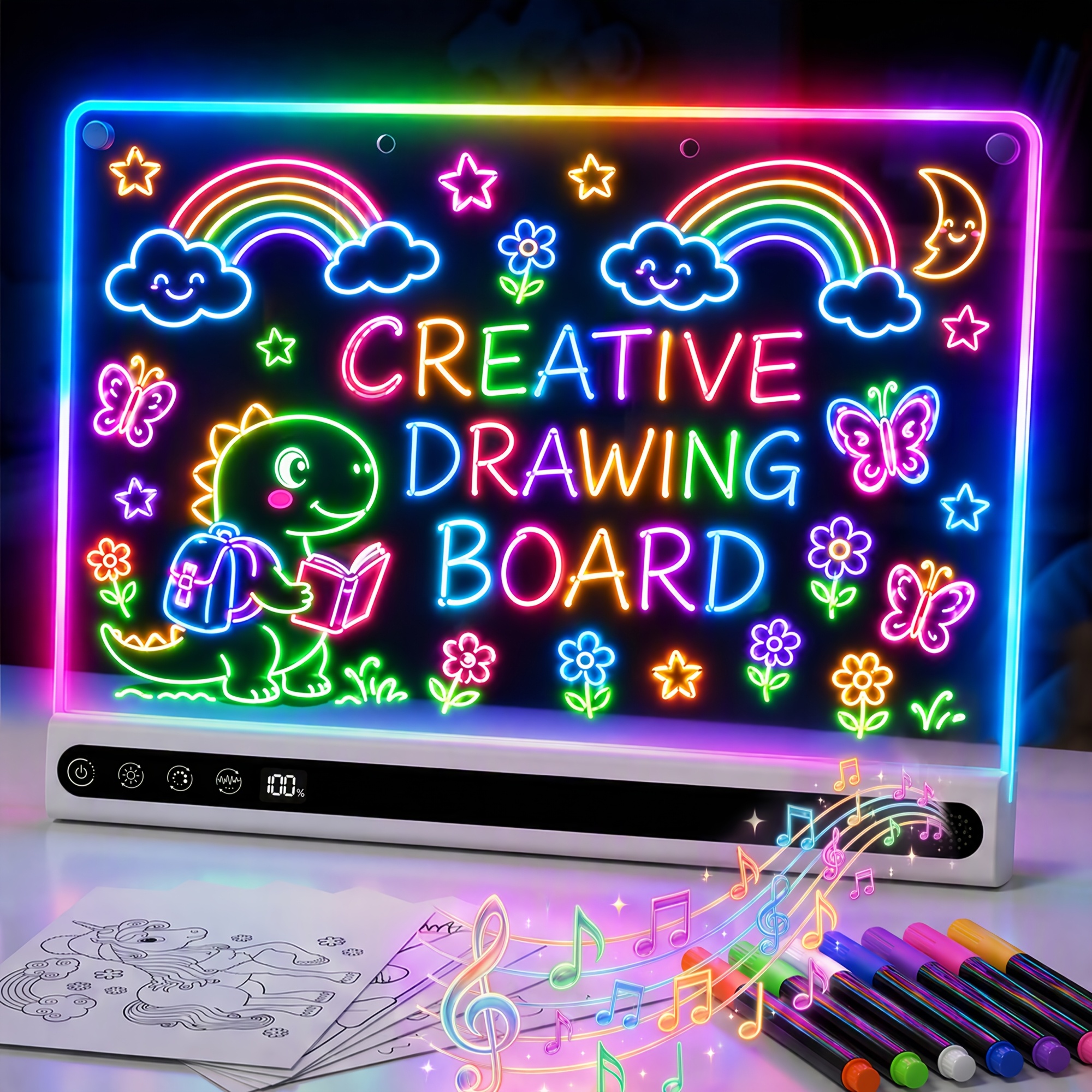 TEMU 16" Led Drawing Board For -12 Birthday Halloween, Thanksgiving And Christmas Gifts, White, Gift For Girls Boys, 14 , Adjustable Brightness, -off
