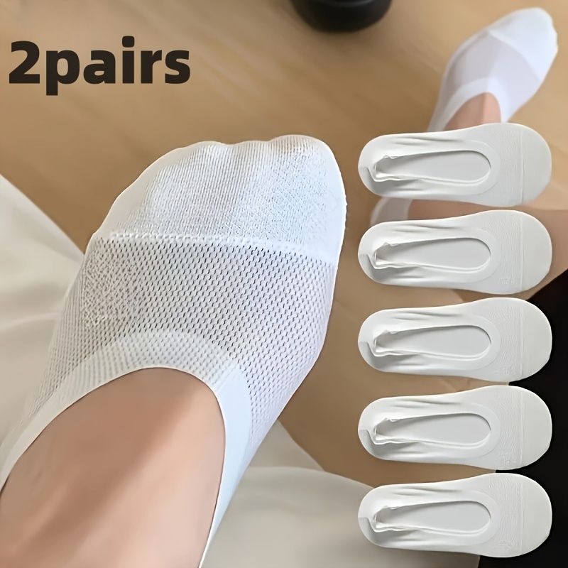 TEMU 2-pair Light Beige Breathable Comfortable Cute Non-slip Invisible Socks, Spandex Content, Solid Color, Spring/summer Style, Brand, Suitable For