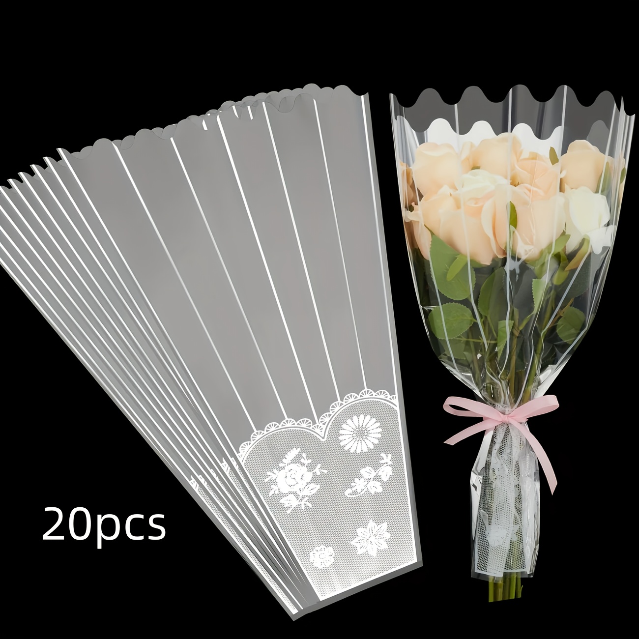 Special Wave-mouthed Transparent Mirror Glass Paper Bag For , Suitable For Anniversary And Memorial Bouquets