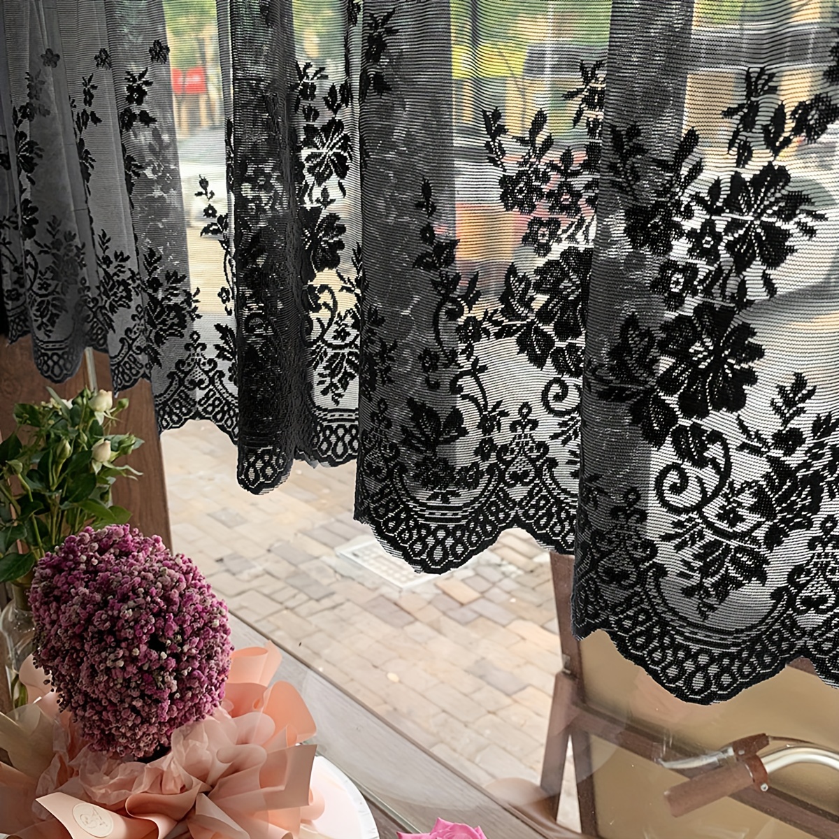     lace valance rod   light filtering floral window treatment for   room bedroom decor details 12