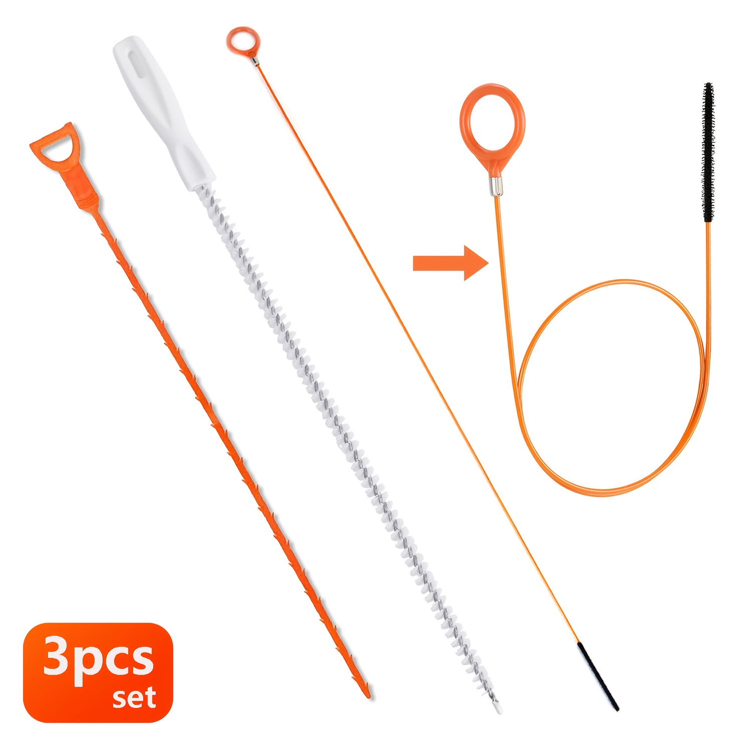 E-shop 3er-Set, Flexible Abflussreinigungs-Werkzeuge inklusive Spülbecken-Schlangenbürste Haarentferner, Manueller Abflussverstopfungsentferner,