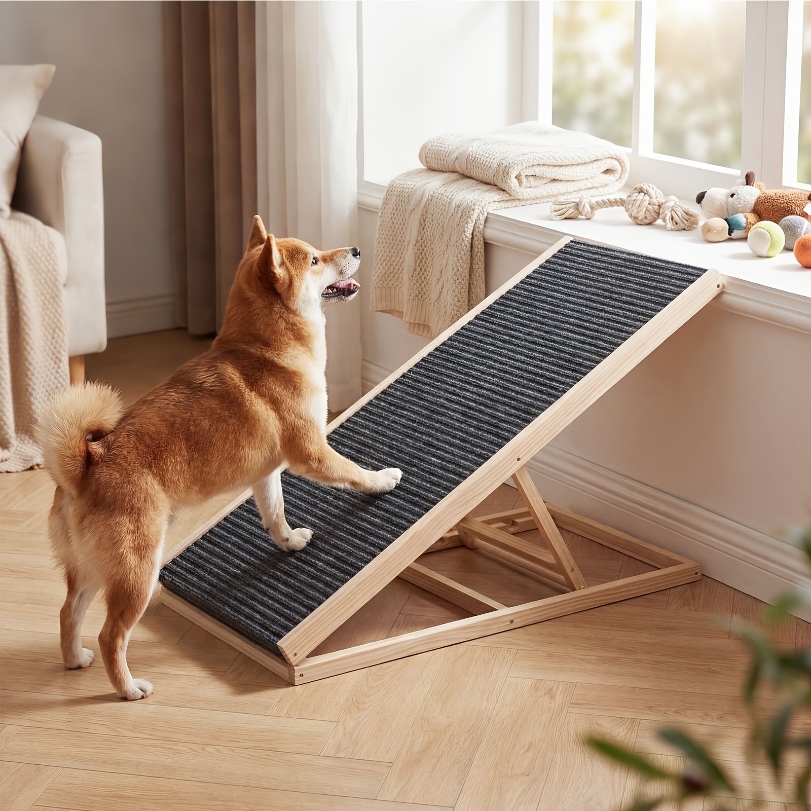 TEMU Rampe pliable pour animaux de compagnie, grande taille avec de larges marches et à douce, stable, antidérapante et supportant le poids, échelle