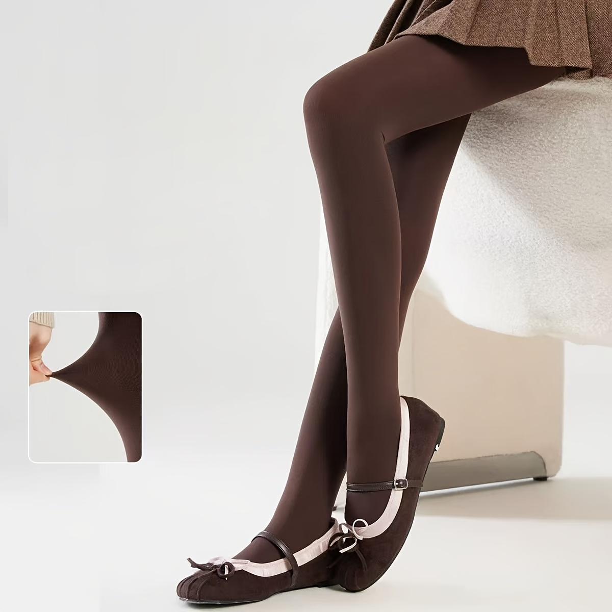 TEMU Brun Foncé 1 Paire Automne Hiver Femme Velours Micro-Compression Princess Socks Premium Anti-Enchevêtrement Masque Facial Collant