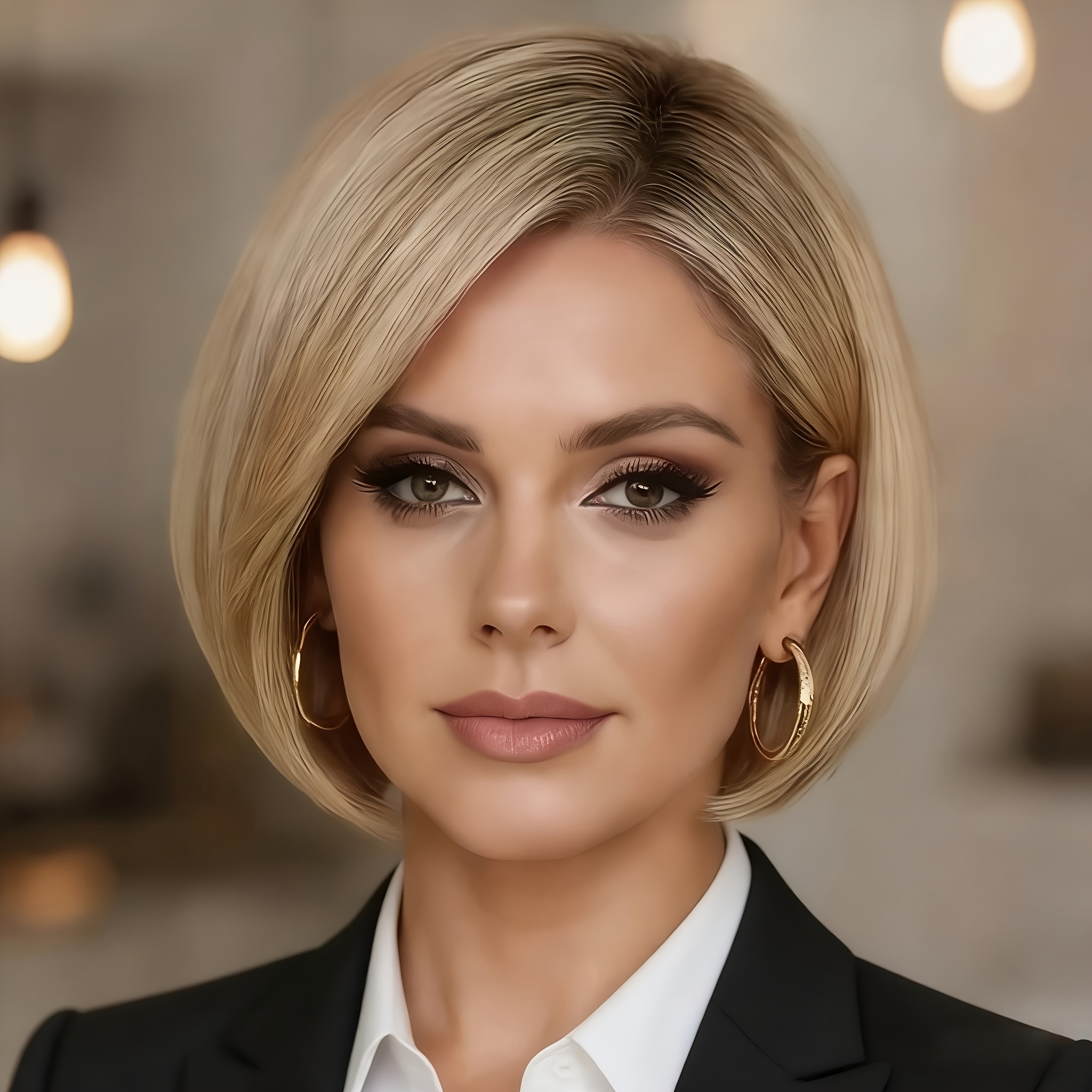 TEMU Perruque Courte et Lisse pour Tous les de Peau - Cheveux Élégants avec Élastique, Volume Instantané et Style Rehaussant pour , les Fêtes, Look