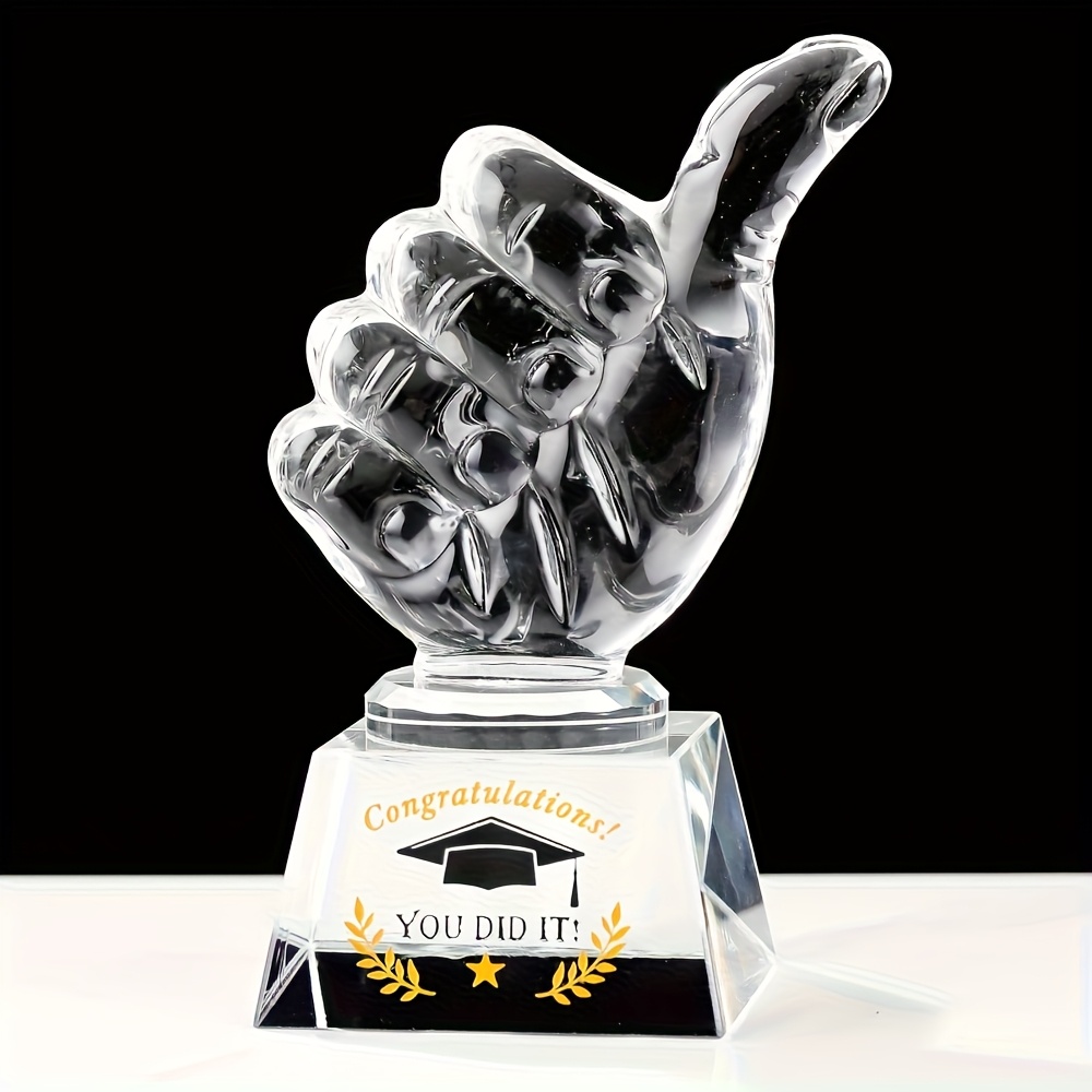 TEMU 1pc Diy Customized Crystal Thumb Trophy Motivational Gift For Study And Exam, Modern Crystal Award | Transparent Crystal Material, Collectible,