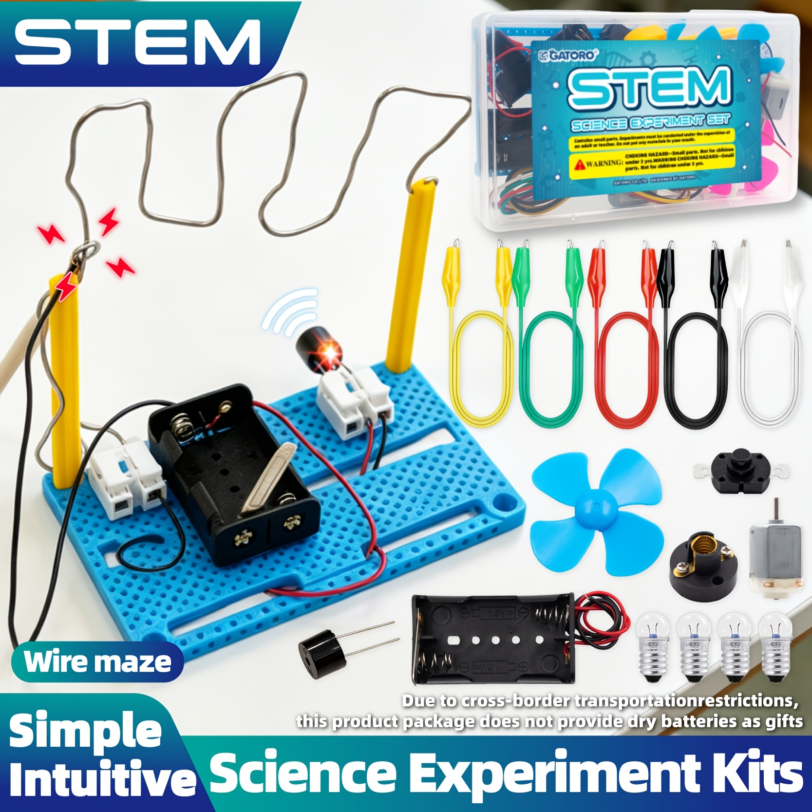 TEMU Kit d'Expérience Scientifique : de Fils, Circuit en Série Simple, une Ampoule, Ventilateur Rotative, Inclut une Petite Ampoule, Support de Pile,