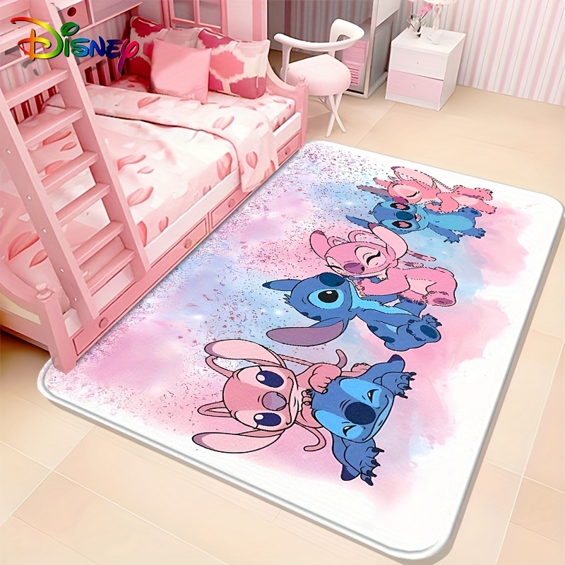 

1pc Disney Stitch Flannel Floor Mat, Non-slip Rectangle Polyester Mat, Machine Washable, Valentine's Day And Holidays