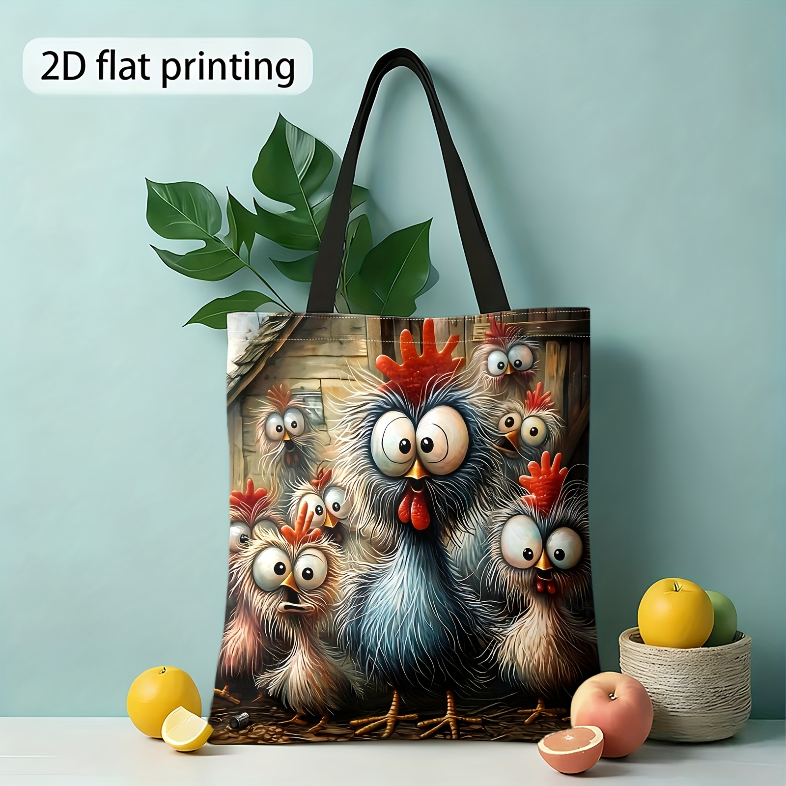 Image of Funny Surprise Chick Hilarious Tote Bag - Cute 2d Cartoon Chick Print Lightweight Reusable Shopping Bag With Fixed Strap, Machine Washable For Women & (casual Everyday Use) - Design)