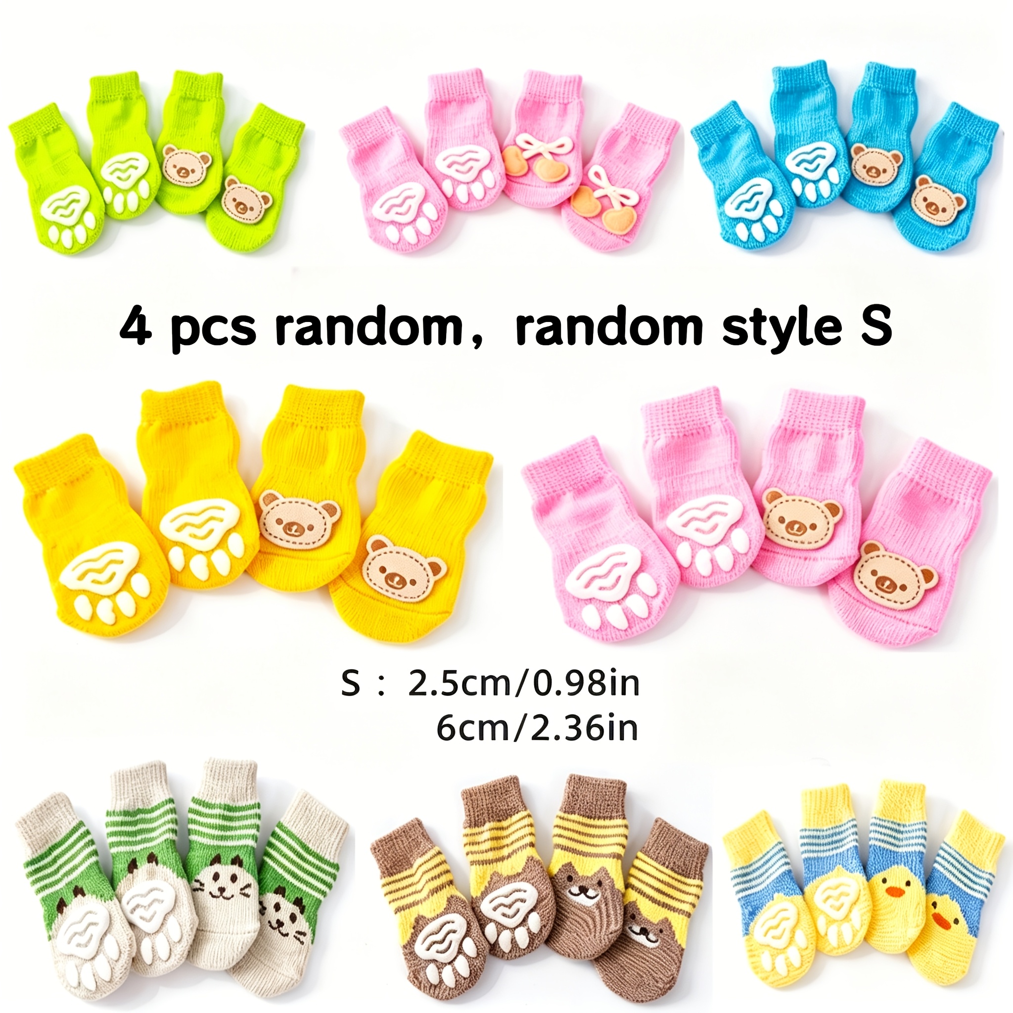 TEMU 2026 New 4pcs Random Style Dog Socks To Stop Licking Paws, Durable Polyester Protectors, Breathable Comfortable Dog Booties, Paw Covers For