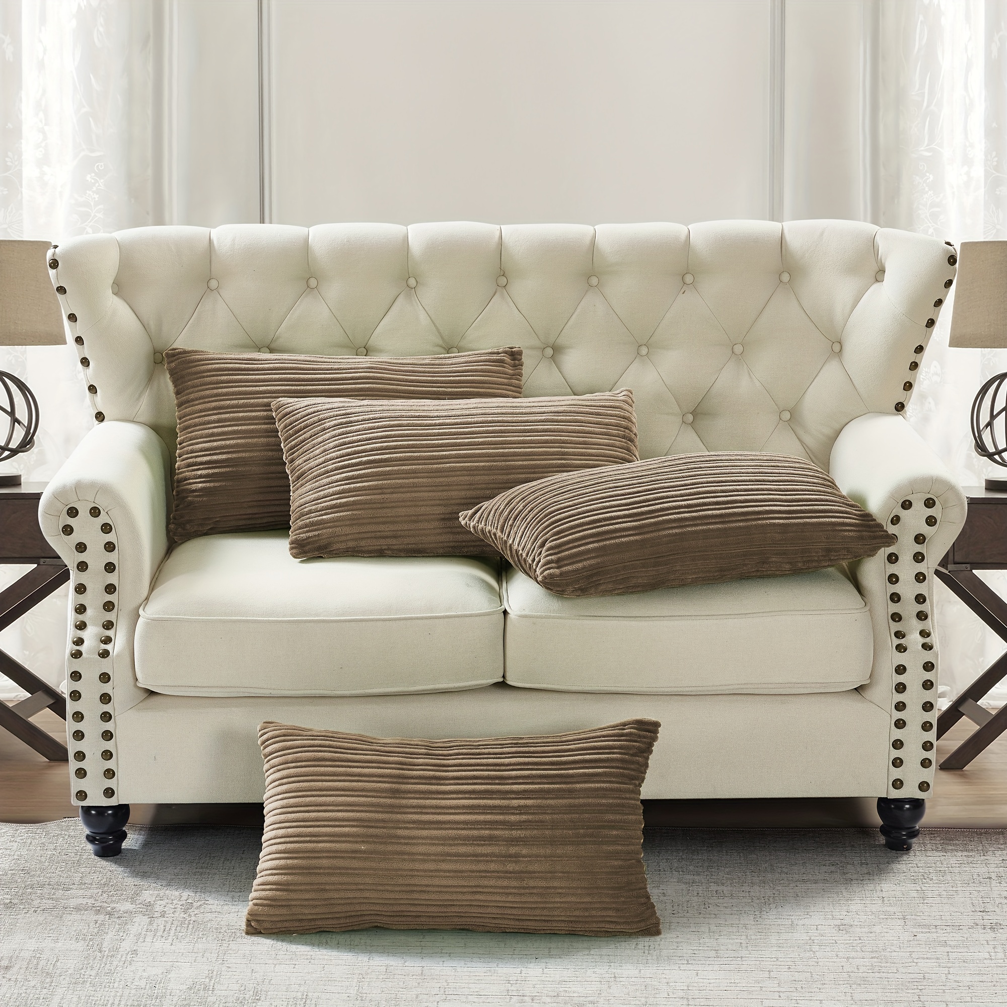 4pcs ribbed flanned plush fuzzy soft decorative pillow covers set with double sided no insert stylish cushion cover for sofa couch chair living room bedroom decor Product details 1