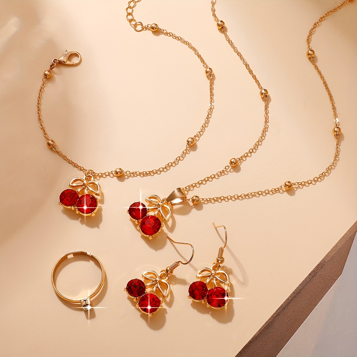 5pcs set cute cherry design pendant jewelry set   daily wear or gift versatile for   Product details 2