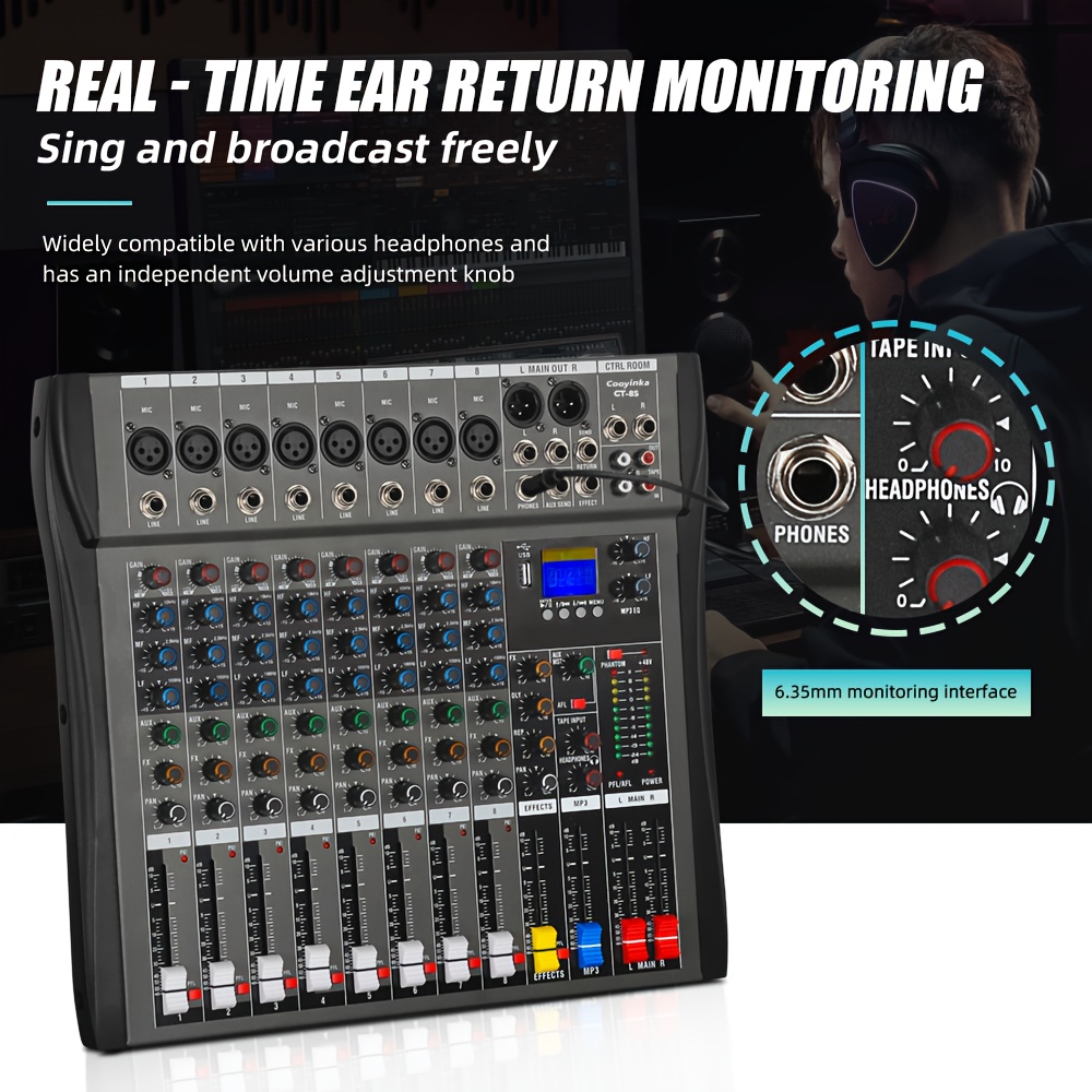 8 channel professional mixer metal body 48v power fx - Temu