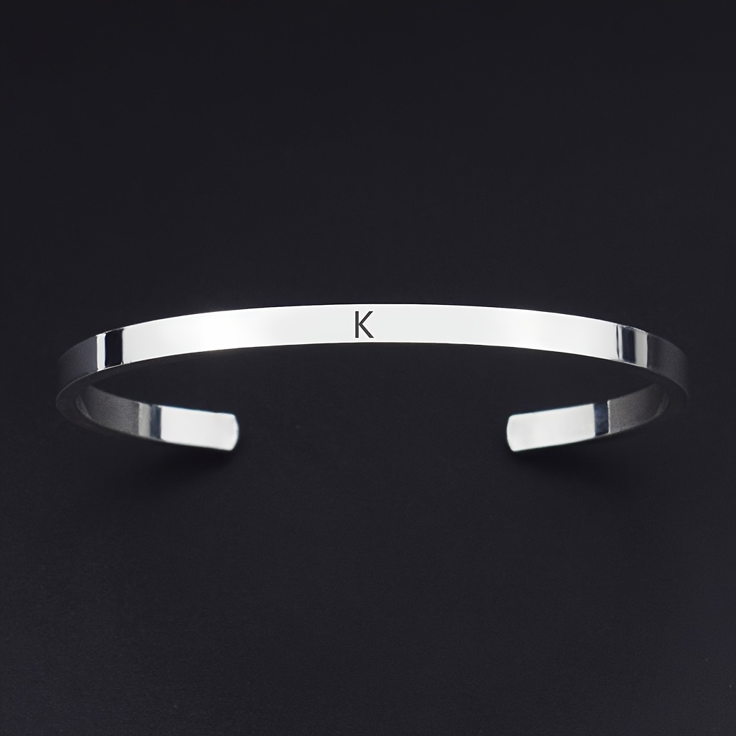 Initial K Stainless Steel Minimalist Cuff Bracelet