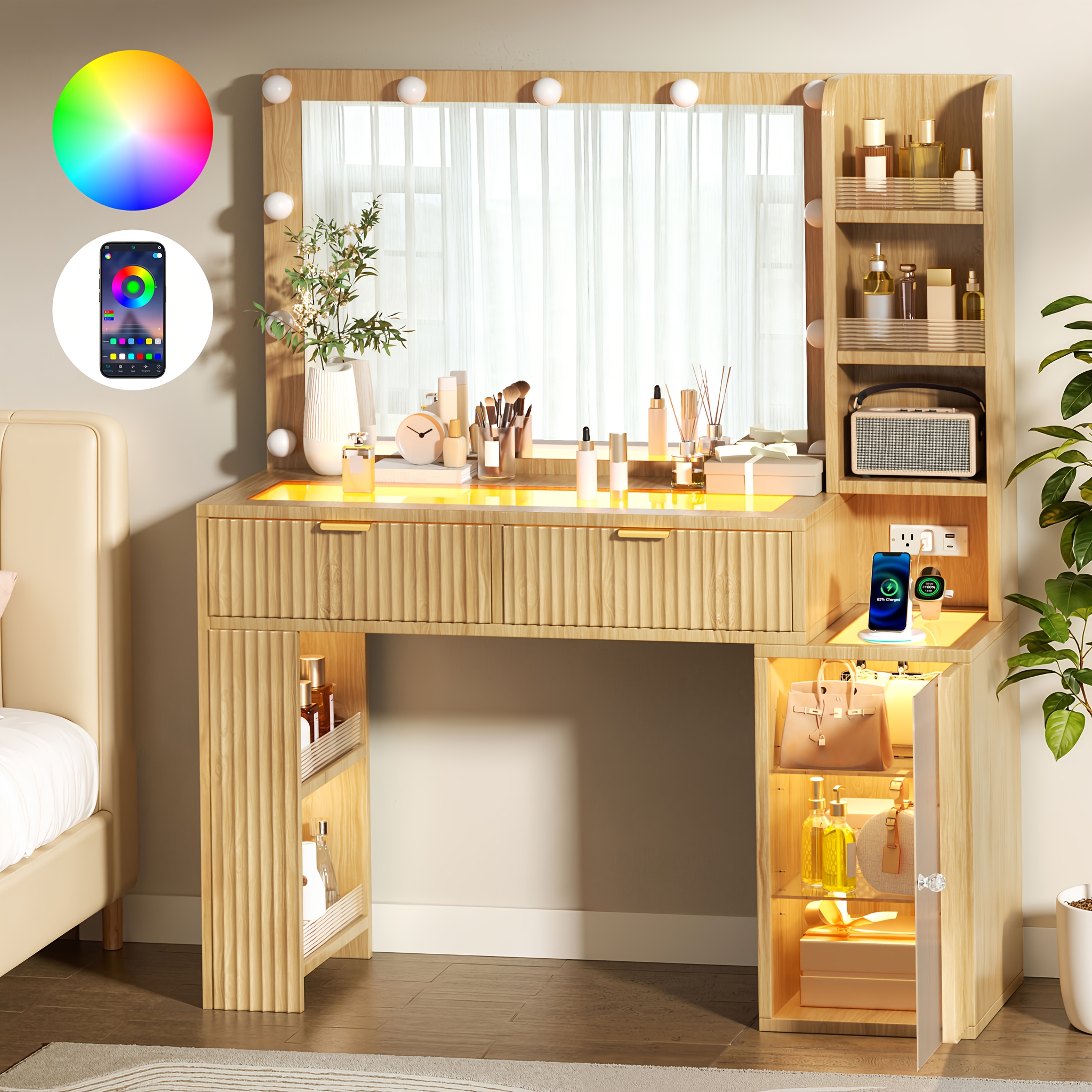 Hollywood Style Makeup Vanity Desk with Large 37