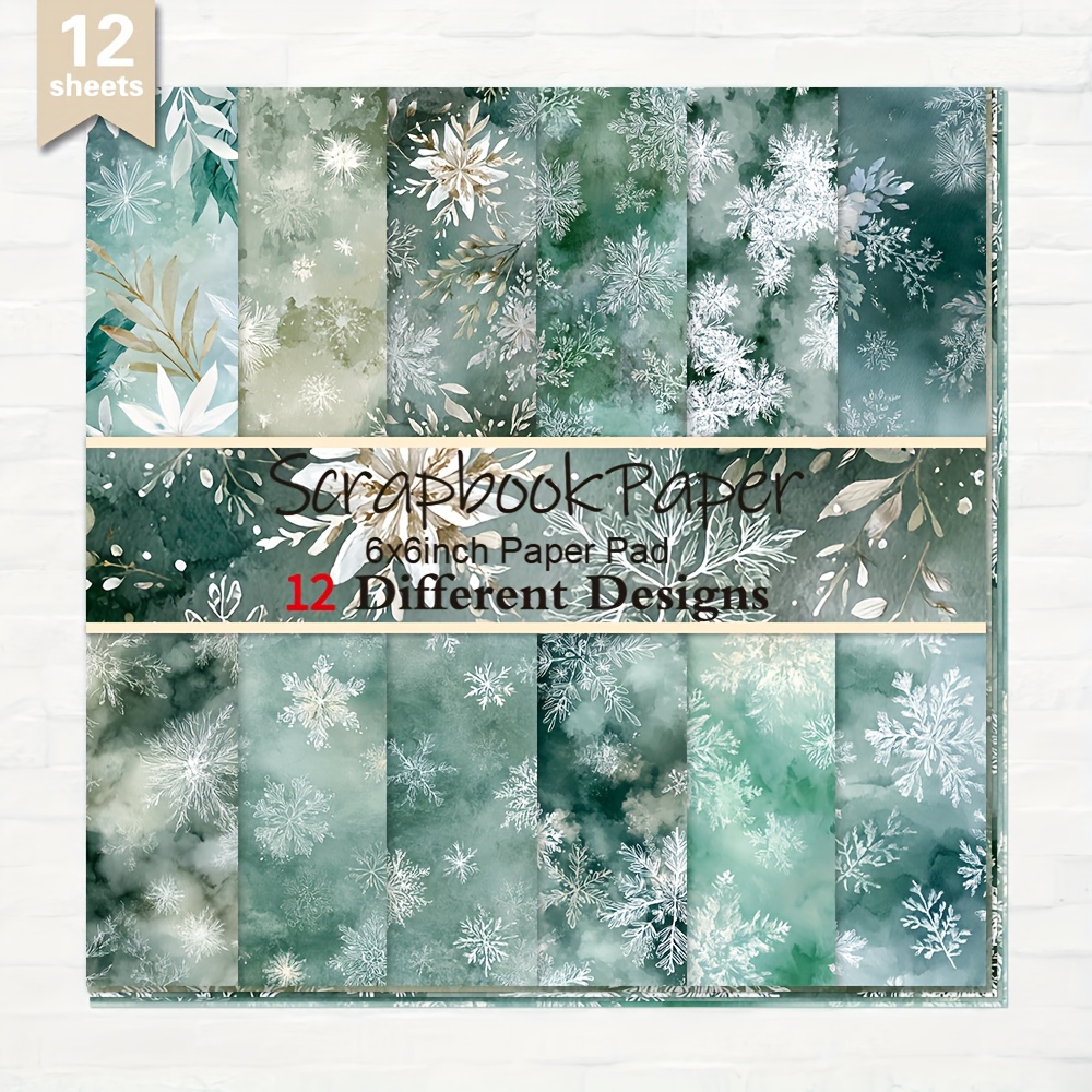 TEMU 12 Sheets Paper, 6× 6'', Winter Snowflakes And Leaves Diary Scrapbooking Supplies, Background For Albums, Diy Crafts, Card Making, And