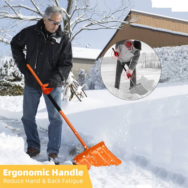 Leriton 2 Pcs Snow Pusher Shovel 24.8'' Snow Plow With D Grip Handle For Driveway Doorway Sidewalks, Orange
