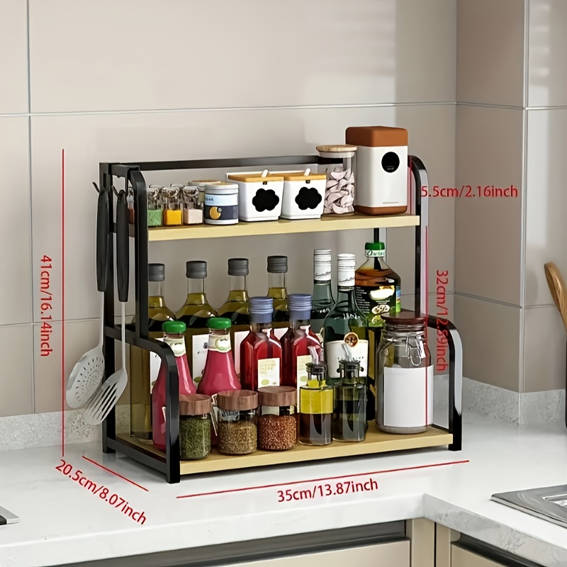 1pc stainless steel kitchen organizer rack multi tier countertop spice holder with hooks for keys whisks space saving design for kitchen storage spice jars and seasoning bottles kitchen organizers and storage Product details 1