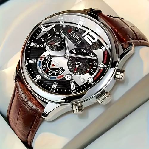 item picture A Stylish Casual Round Quartz Watch with a Durable PU Strap, Featuring a Precise And Long-Lasting Quartz Movement, Perfect As a Fashionable Gift for Him on Occasions Like Father'S Day, Valentine'S Day, Ramadan, Back-To-School Season, Or Birthdays