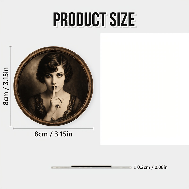 TEMU 1 aimant de réfrigérateur rétro pour femme, couleur beige, idéal , , l'écouilleuse, aimant rond en acrylique, avec portrait de femme en robe de