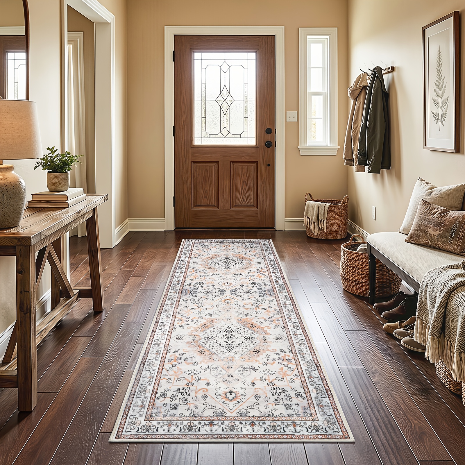 Image of Retro Carpet, Non-slip Indoor Entrance Mat, Stable And Non-shifting, Mat, Suitable For Kitchens, Bedrooms, Living Rooms, Easy To Clean, Retro Beige