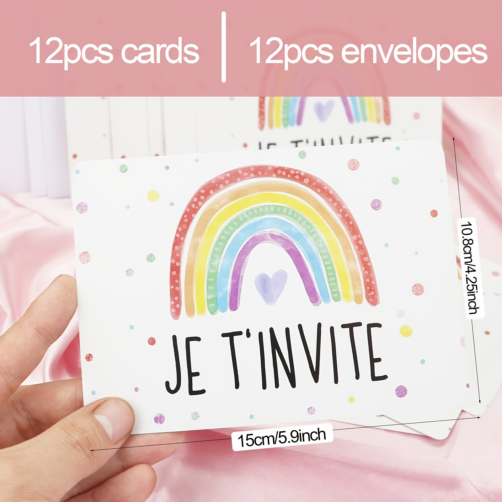 TEMU 12 Invitations d'anniversaire à , design aquarelle, invitations personnalisées en avec enveloppes, pas d'électricité , français "Je T'invite"