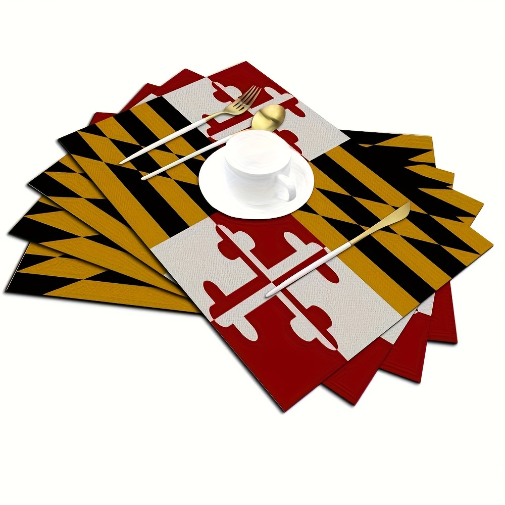 

Maryland State Flag 4-piece Placemat Set - Vibrant, Soft Linen Fabric With Unique Geometric Design, Machine Washable, Square Table Mats For Elegant Dining Decor