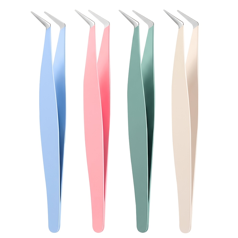 TEMU 4pcs Macaron Color Curved Eyelash Tweezers Stainless Steel Material High Elasticity Tight Bite Non-slip Precise Clamping Segmented False Eyelash