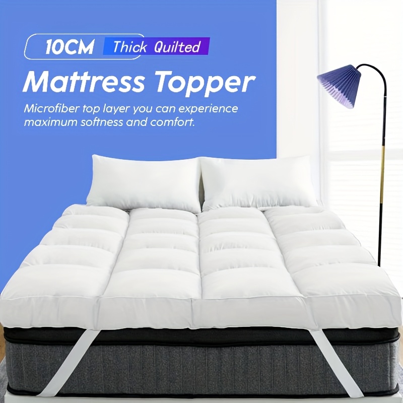 1pc Hotel Quality Mattress Topper 10Cm/ 4 Inch Extra Thick Plush Support & Breathable, Fits All Mattress Pad Sizes (Single Double King Super) - White