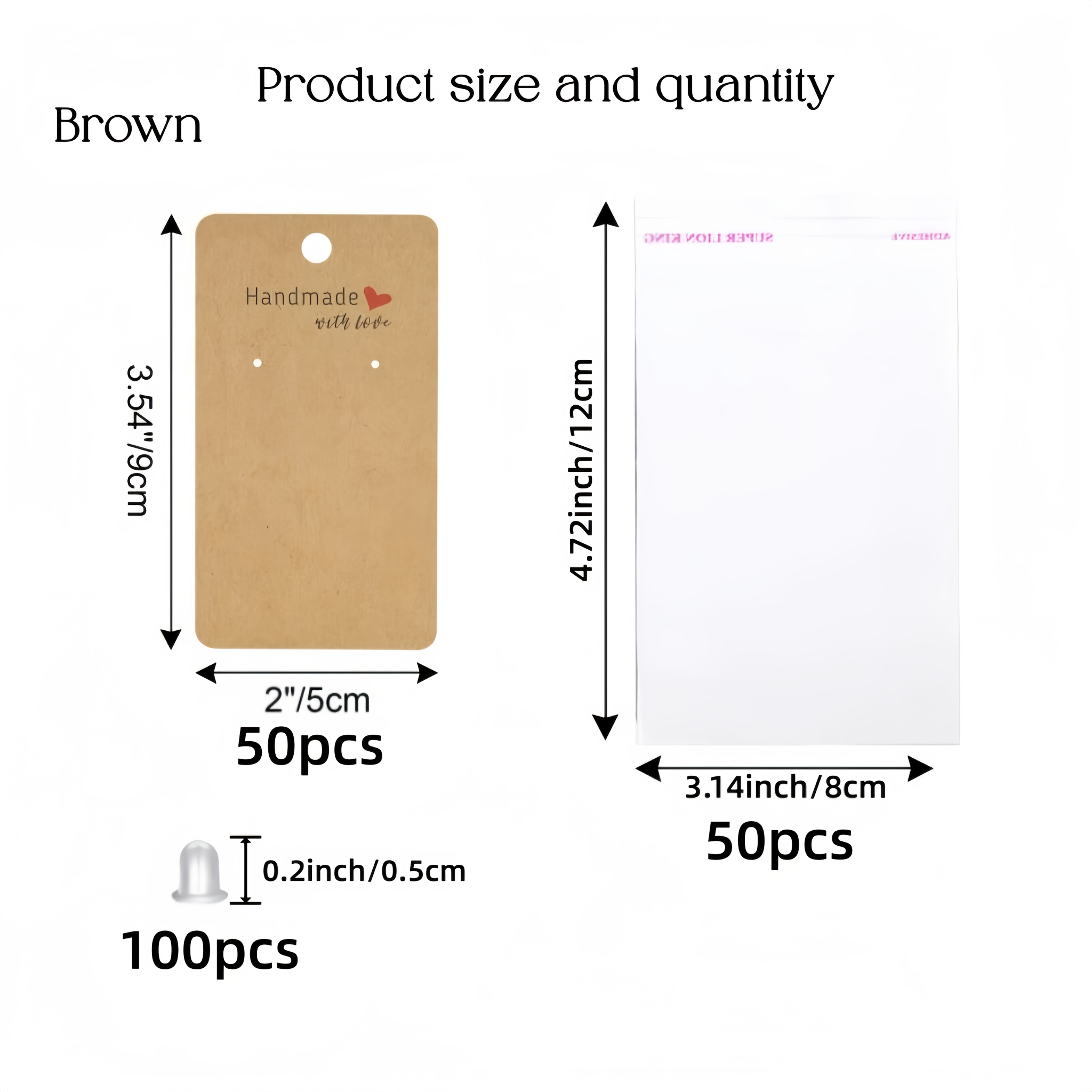 TEMU 200pcs Earring Display Cards Kit, Include 50pcs Earring Cards, 50pcs Packaging Bags And 100pcs Earring Backs For Hanging Earring And Necklace